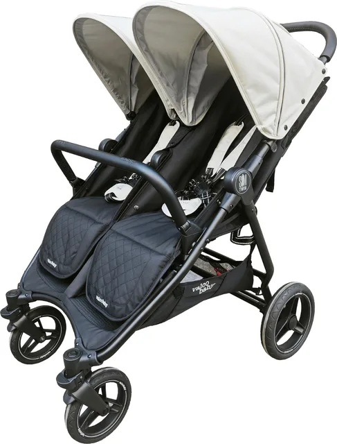 עגלת התאומים Slim Twin עם גגונים בשמנת ומושבים בכחול כהה