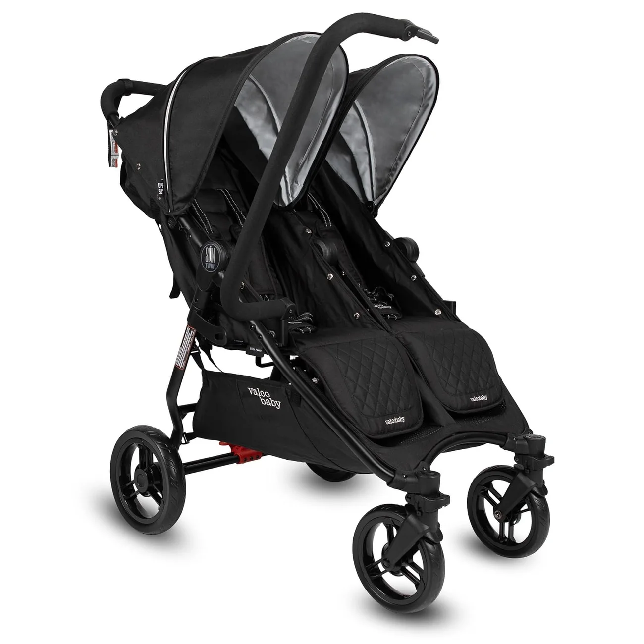 עגלת התאומים Valco Baby Slim Twin בשחור, עם המעקה הקדמי והידית